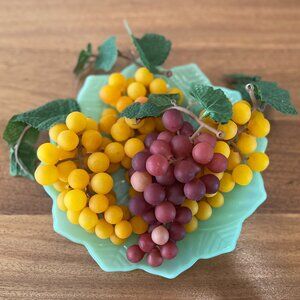 Group of 4 Midcentury Artificial Faux Grape Clusters MCM 7" Red & Yellow Leaves